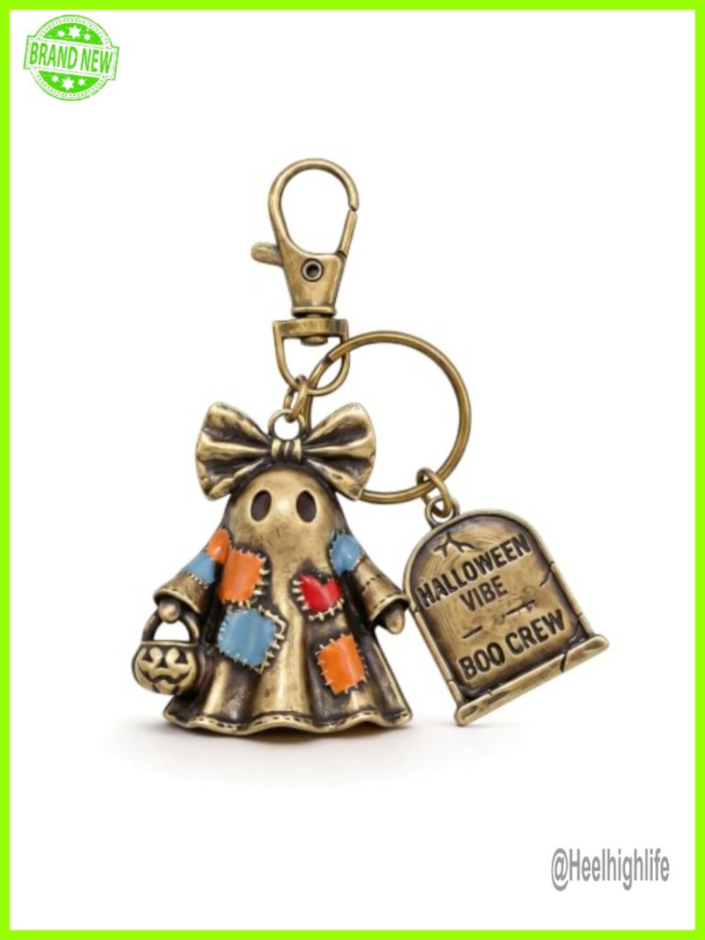 Halloween Patchwork Ghost Keychain Purse Charm Tote Bag Accessory Lobster Clasp